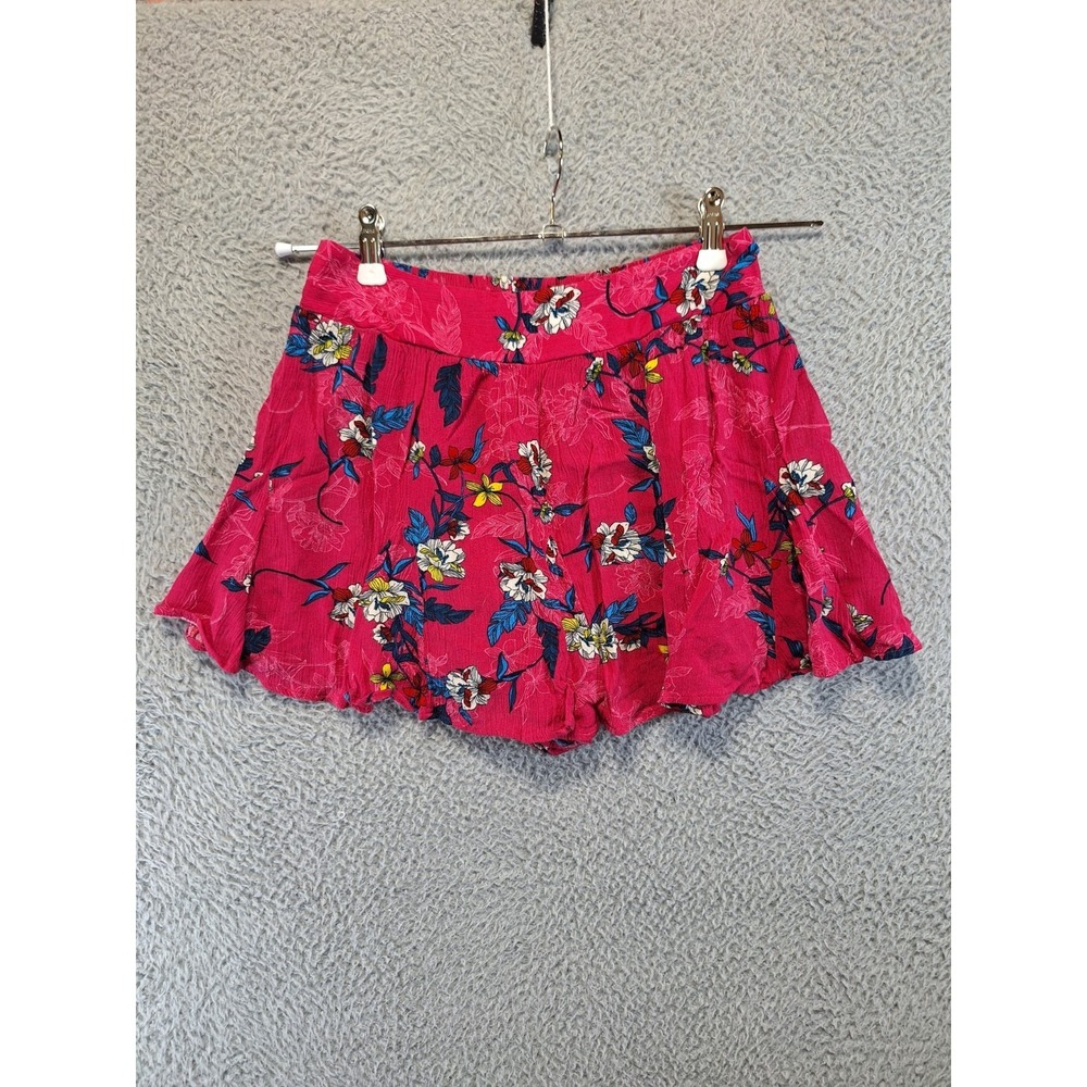 Jessica Simpson Chiffon Mini Skirt Womens M Pink Floral Pleated Elastic Waist